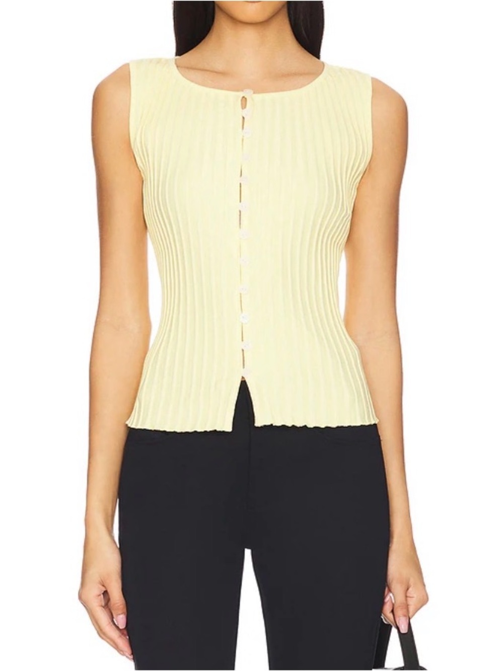 Free People Pale Yellow Ribbed Button Tank